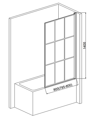 Шторка для ванны AQUAme AQM2858-R 80x140 правая, прозрачное стекло, черный