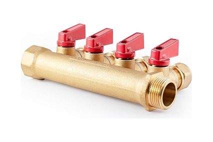 Коллектор с шаровыми кранами PROFACTOR в/н 3/4" х 4 вых 16 цанга PF MVP 266.4