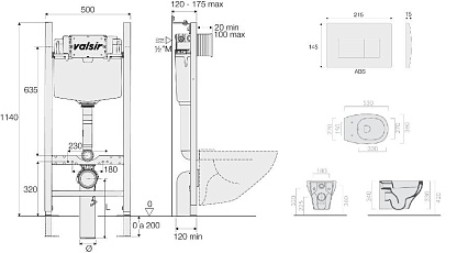 Подвесной унитаз с инсталляцией Valsir KIT VSBM 7212 Slim P1 комплект 4в1, черный матовый