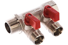 Коллектор Tiemme НВ, 3/4&quot;, 2х1/2&quot;х16, Н 36 мм, никелированный, с кранами 1820004