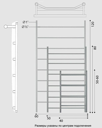 Полотенцесушитель водяной Двин FTE 1"-1/2" 46x60 выход слева, состаренная бронза