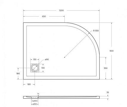 Поддон для душа BelBagno TRAY-MR-UNO-RH-120/90-550-35-W-R-BO 120x90 четверть круга, правый, накладка белый