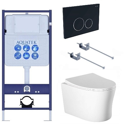 Подвесной унитаз SET Aquatek Ника-020 4в1, кнопка черный матовый