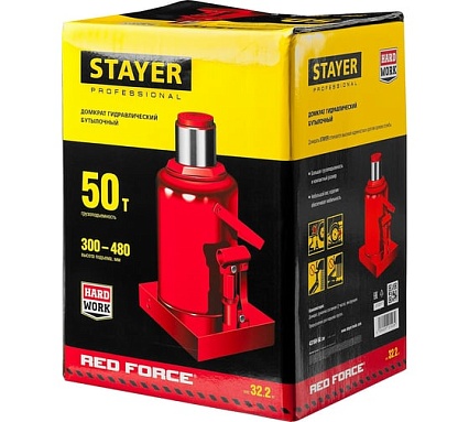 Гидравлический бутылочный домкрат Stayer Red Force, 50т 43160-50_z01