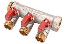 Коллектор с шаровыми кранами STOUT Smb 6210 341203 3/4", 3 отвода 1/2", красные ручки RG0091AACQM2BK