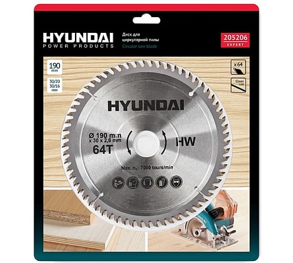 Диск по ламинату (190х30/20/16 мм, 64T) Hyundai 205206