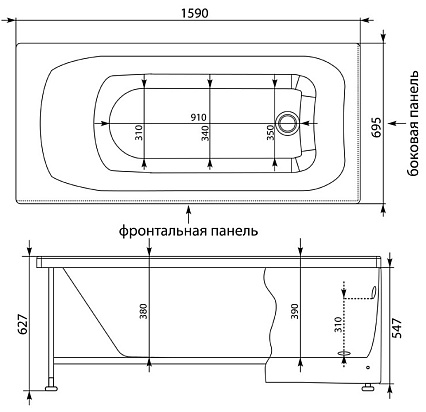 Акриловая ванна Aquanet Roma 160x70