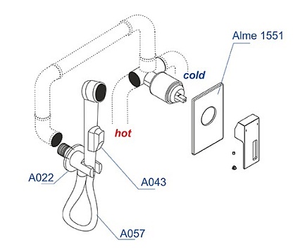 Смеситель для биде WasserKRAFT Alme A01557 со шлангом 120 см