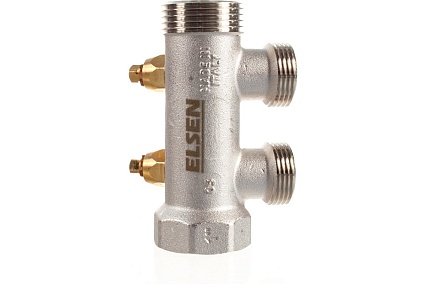 Модульный коллектор ELSEN 1", 2 контура, размер отвода-3/4" ЕК, с вентилями, латунь EMW02.02