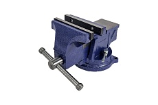 Слесарные настольные тиски с наковальней и поворотным механизмом URM 75 мм, ударопрочные, чугунные, синие D01482