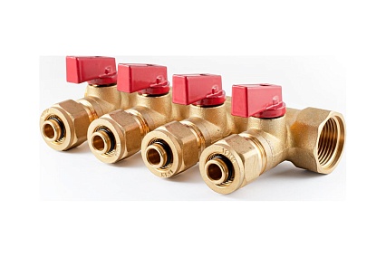 Коллектор с шаровыми кранами PROFACTOR в/н 3/4" х 4 вых 16 цанга PF MVP 266.4