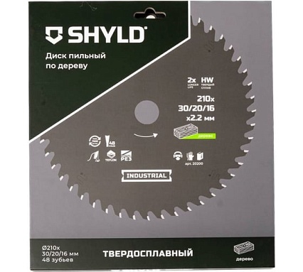 Пильный диск SHYLD по дереву твердосплавный 210x30/20/16 мм, 48 зубьев 6692471