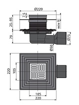 Трап для душа Alcaplast APV3344 105x105/50/75 выпуск боковой, гидрозатвор, сухой