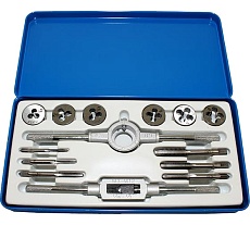 Комплект резьбонарезного инструмента: вороток и плашкодержатель CNIC и по 6 метчиков и плашек М3-М10 в мет. футл.14 поз.SM014-1 65501