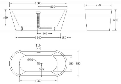 Акриловая ванна BelBagno BB71-1600 160x75 см