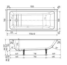 Чугунная ванна Wotte Line 170x70