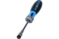 Реверсивная отвертка WITTE PRO BITDRIVE Ratchet с трещоткой и набором бит в рукоятке 468021000