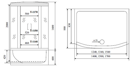 Душевая кабина Timo Standart T-6670 Black 170x88, прямоугольная, черный