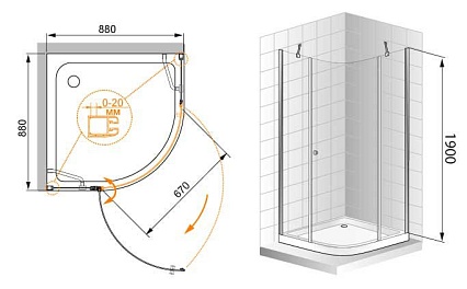 Душевой уголок Cezares Elena ELENA-W-R-11-90-C-Cr-R 90x90 правый