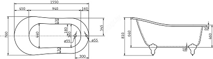 Акриловая ванна BelBagno BB06-1550 155x76 см