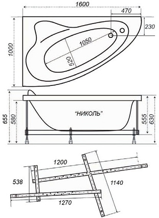 Акриловая ванна Тритон Николь 160х100 см L