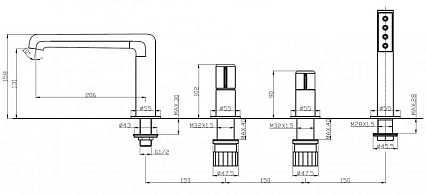 Смеситель на борт ванны BelBagno UNO-BVD4-CRM