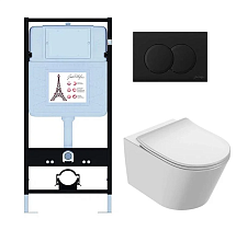 Подвесной унитаз Jacob Delafon Bastille EDAB103-BL комплект 4в1, клавиша черный матовый