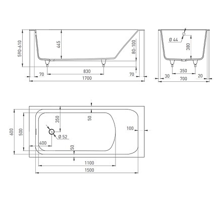 Ванна из литьевого мрамора Salini Orlando Kit S-Sense 170x70 102111M встраиваемая, белый матовый