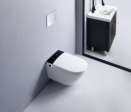 Электронный подвесной унитаз-биде Timo TЕ-751B с инсталляцией и черной матовой кнопкой