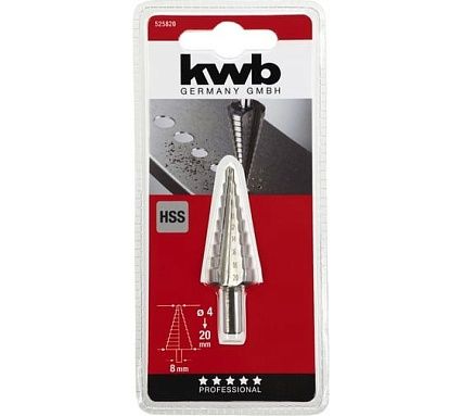 Сверло ступенчатое по металлу HSS 4-20 мм KWB 525820