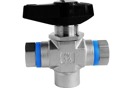 Шаровой кран Hy-Lok t серии из нержавеющей стали SS 316, трехходовой, NPT 1/4" внутр. - NPT 1/4" внутр TH3-F-4N