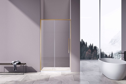 Душевая дверь Vincea Слим-Н (Slim-N) VDS-4SN100CLG 100x195 брашированное золото, прозрачная