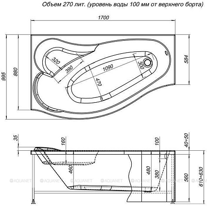 Акриловая ванна Aquanet Palma 170x90/60 L