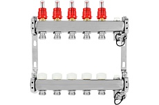 Коллекторная группа из нержавеющей стали ColSys 802 5 выходов, с расходомерами, термостатическими и дренажными клапанами и воздухоотводчиками 180222505