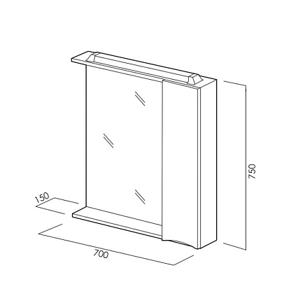 Зеркальный шкаф BelBagno  MARINO-SPC-700/750-1A-BL-P-R 70 см, правосторонний, Bianco Lucido