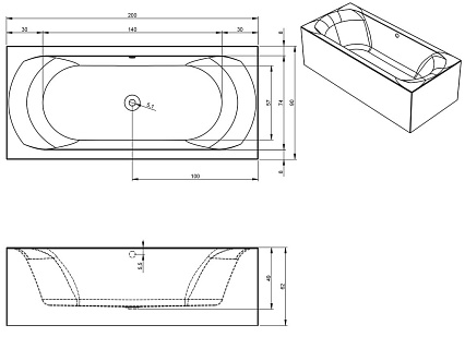 Акриловая ванна Riho Linares Plug&Play 200x90 L/R с монолитной панелью