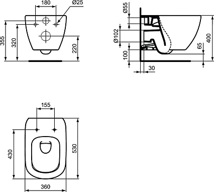 Подвесной унитаз Ideal Standard Tesi V0001D комплект 4 в 1