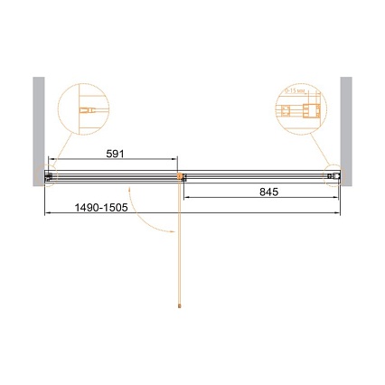 Душевая дверь Cezares Urban 150x195 URBAN-B-12-150-C-NERO прозрачная, черный