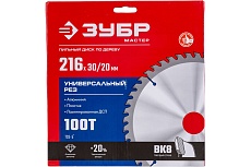 Диск пильный по алюминию Зубр Универсальный рез 216x30/20 мм, 100Т 36916-216-30-100_z01