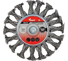 Дисковая прямая корщетка со шпилькой, стальная витая проволока 100 мм КУРС 38474