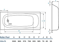 Стальная ванна Koller Pool B30E1200E 130x70