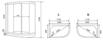 Душевая кабина Timo Eco TE-0702РR 120x80 R, без г/м, рифленые стекла, белый