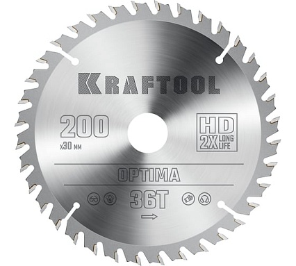 Диск пильный по дереву Kraftool Optima 200x30 мм, 36Т 36951-200-30