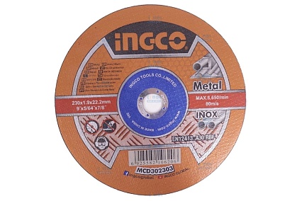 Круг отрезной 41 A 30 RBF Metal/Inox 230x1.9x22 мм Ingco MCD302303