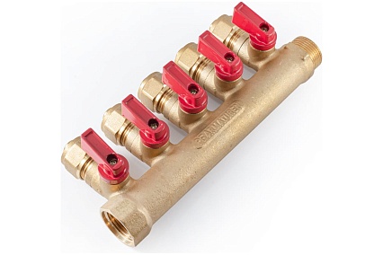 Коллектор с шаровыми кранами PROFACTOR в/н 3/4" х 5 вых 16 цанга PF MVP 266.5