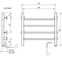 Полотенцесушитель электрический Domoterm Классик DMT 109-4 50x50 EK ТЭН справа, черный