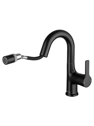 Смеситель для раковины Wonzon&Woghand WW-FE01L212-MB выдвижной излив, черный матовый