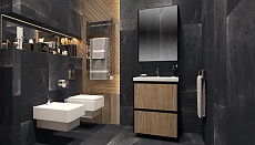 Мебель для ванной Velvex Klaufs 80 см подвесная, 2 ящика, черный матовый/дерево шатанэ