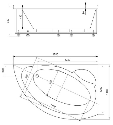 Акриловая ванна Aquatek Аякс 2 170х110 см R