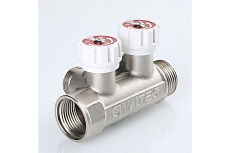 Коллектор с регулировочными вентилями Valtec 1&quot;х2 выхода, евроконус 3/4&quot; (на подающий трубопровод) VTc.570.NE.0602